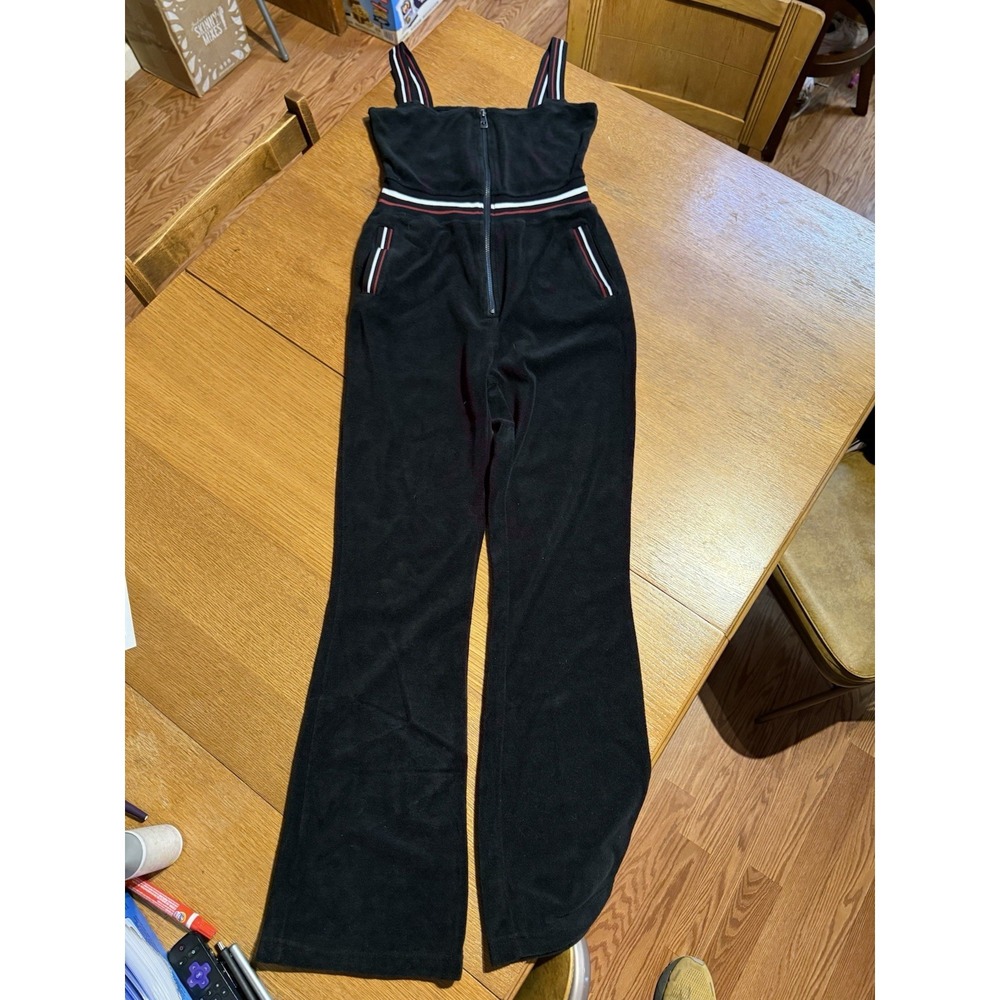 True Religion Active Terry Jumpsuit Womens M Black Half Zip Wide Leg Sleeveless